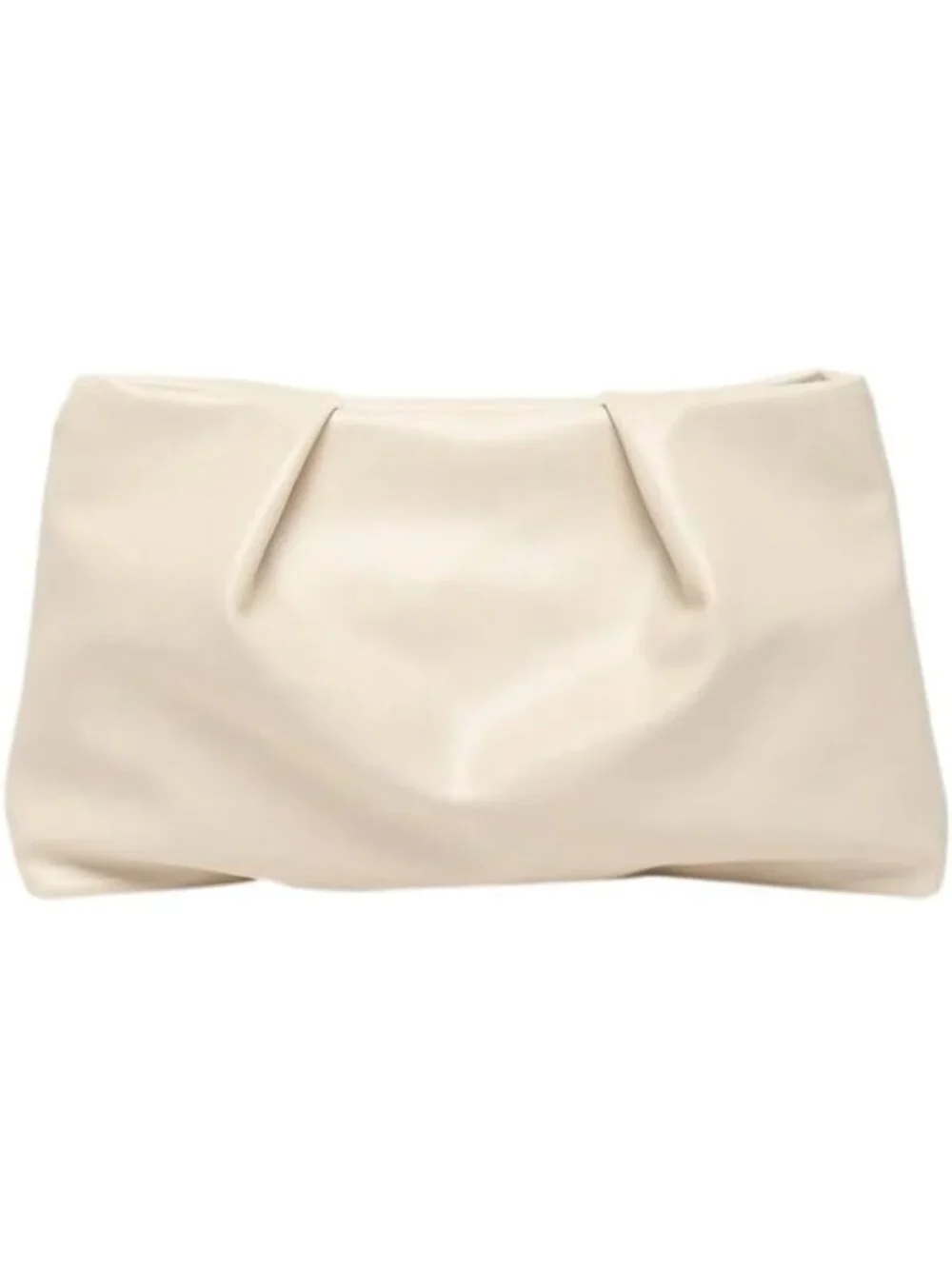 👜Women's Beige PU Leather Clutch Purses Small Zipper Elegant Ruched Handbag
